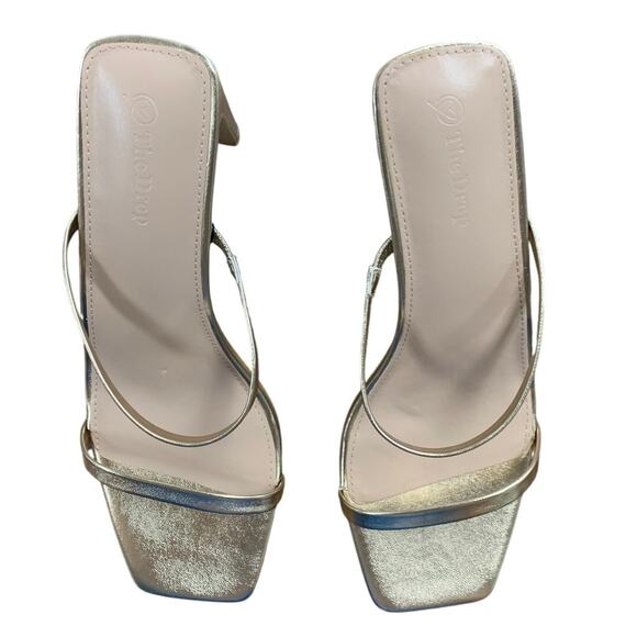 New The Drop Womens Size 11 Shiny Gold Open Toe 3.75" Heel Slide On Sandal Shoes - Picture 3 of 7